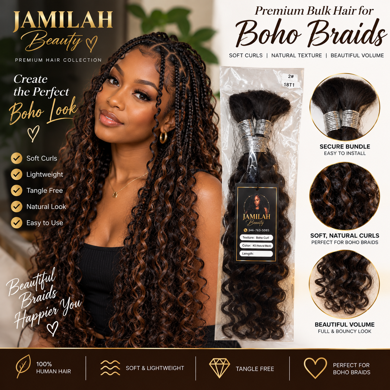 product-image Jamilah Beauty Boho Braids Curly Bulk Hair – Natural Black - Image 1